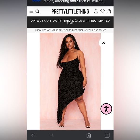 Plus PrettyLittleThing slinky black burn out dress 16 - Picture 5 of 5